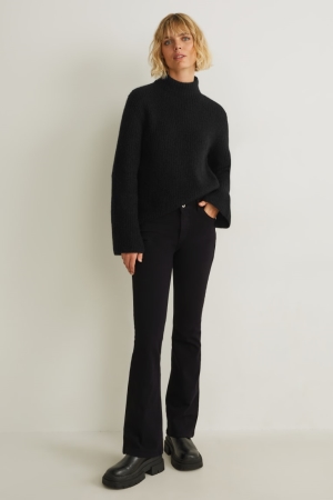 C&A Mid-rise Taille Brede Leg 4 Way Stretch Broek Dames Zwart | 2408OFGHP