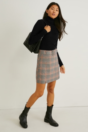 C&A Mini Recycled Check Rokken Dames Lichtbruin | 1793OLCRF