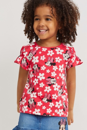 C&A Minnie Mouse Sleeve Floral T-shirts Meisjes Rood | 7450INZJB