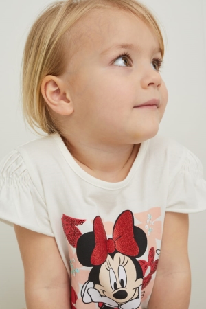 C&A Minnie Mouse Sleeve Shiny T-shirts Meisjes Wit | 8569WXFCT
