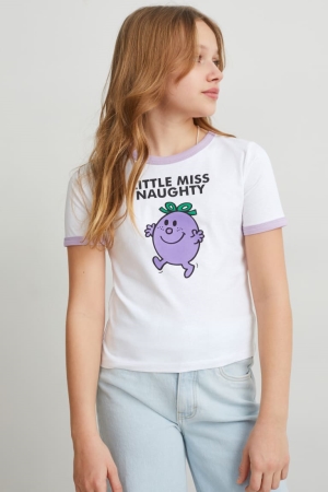 C&A Mr. Men Little Miss Sleeve T-shirts Meisjes Wit | 4596SRVTM