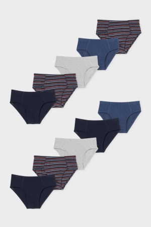 C&A Multipack Of 10 Briefs Organic Katoenen Ondergoed Jongens Blauw Grijs | 8235KHEUV