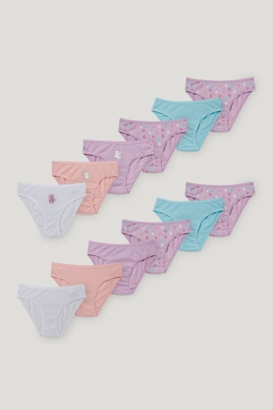 C&A Multipack Of 12 Briefs Organic Katoenen Ondergoed Meisjes Roze Turquoise | 4807BGLJZ
