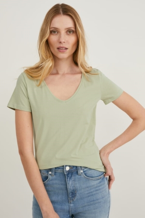 C&A Multipack Of 2 BasicOrganic Katoenen T-shirts Dames Mintgroen Groen | 2904PBSWG