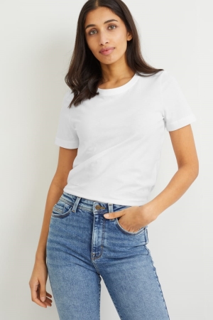C&A Multipack Of 2 BasicOrganic Katoenen T-shirts Dames Donkerblauw Wit | 4596WKFID
