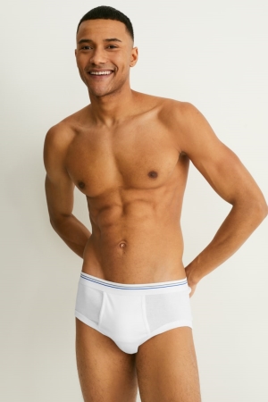 C&A Multipack Of 2 Briefs Mager Rib Organic Katoenen Ondergoed Heren Wit | 5827DOUYQ