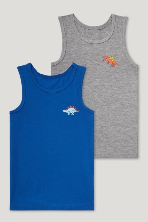 C&A Multipack Of 2 Dinosaur Vest Organic Katoenen Ondergoed Jongens Donkerblauw Grijs | 5986EQKRA