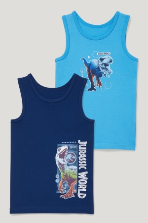 C&A Multipack Of 2 Jurassic World Vest Organic Katoenen Ondergoed Jongens Blauw Lichtblauw | 1496PFVKA
