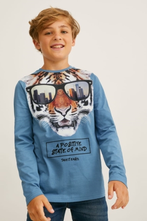 C&A Multipack Of 2 Long Sleeve Topjes Jongens Blauw | 4297VOMSX