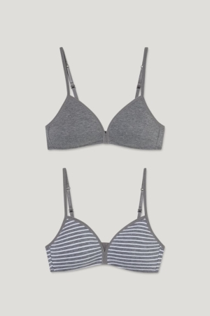 C&A Multipack Of 2 Non-wired Bra Gewatteerd Organic Katoenen Ondergoed Meisjes Grijs | 6374HYPLO