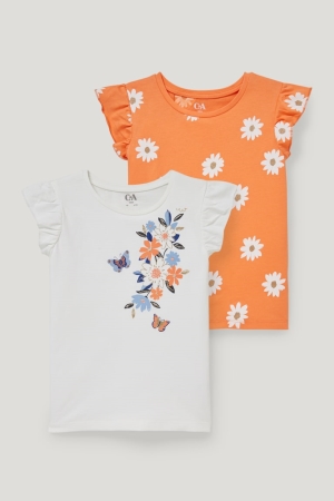 C&A Multipack Of 2 Sleeve With In-conversion Katoenen T-shirts Meisjes Wit | 6743PIQLM