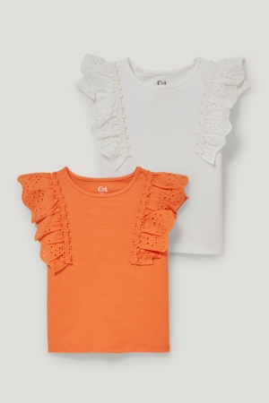 C&A Multipack Of 2 Sleeve With In-conversion Katoenen T-shirts Meisjes Wit Oranje | 8639CPLQZ