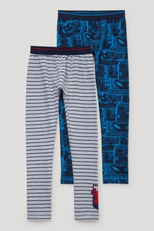 C&A Multipack Of 2 Spider-man Long Pants Organic Katoenen Ondergoed Jongens Grijs Donkerblauw | 2480QMVNO