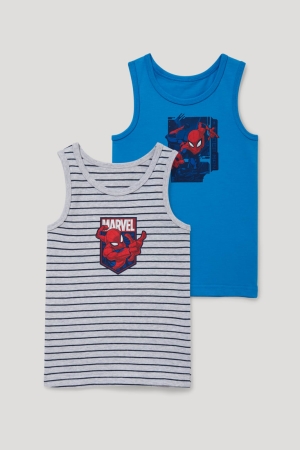 C&A Multipack Of 2 Spider-man Vest Organic Katoenen Ondergoed Jongens Grijs | 4852HSTIW