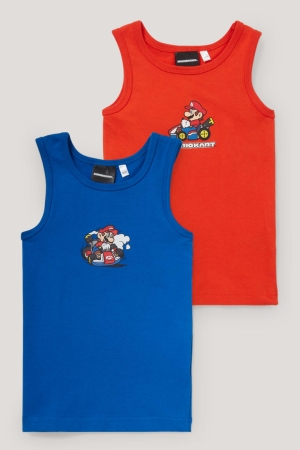 C&A Multipack Of 2 Super Mario Vest Organic Katoenen Ondergoed Jongens Rood Donkerblauw | 7204LCZMX