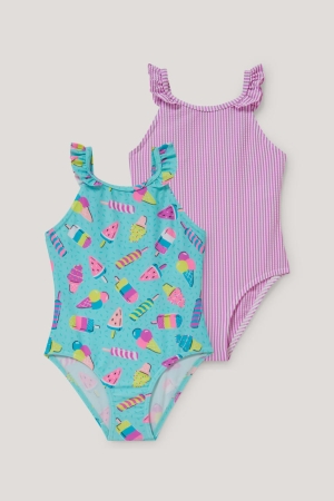 C&A Multipack Of 2 Swimsuit Lycra® Xtra Life™ Zwemkleding Meisjes Mintgroen Groen | 2839JQFON
