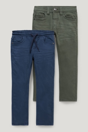 C&A Multipack Of 2 Thermal Slim Fit Broek Jongens Blauw Donkergroen | 7925PCHME