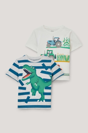 C&A Multipack Of 2 Tractor And Dinosaur Sleeve T-shirts Jongens Wit | 1305HECZL