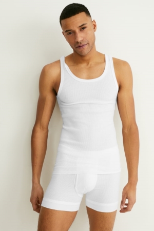 C&A Multipack Of 2 Vest Double Rib Organic Katoenen Ondergoed Heren Wit | 0214NFTEX