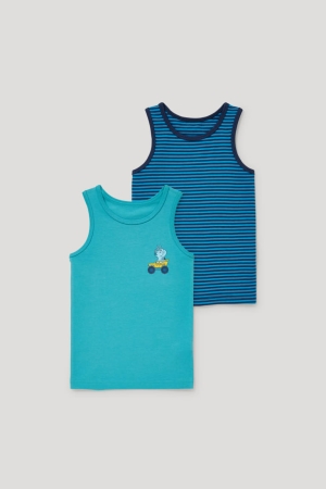 C&A Multipack Of 2 Vest Organic Katoenen Ondergoed Jongens Blauw Turquoise | 3561RLQSK