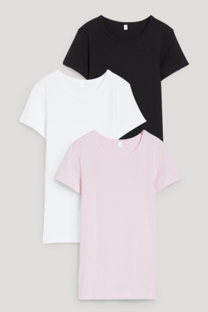 C&A Multipack Of 3 Base Layer Organic Katoenen Topjes Meisjes Zwart Roze | 5780VKJGU