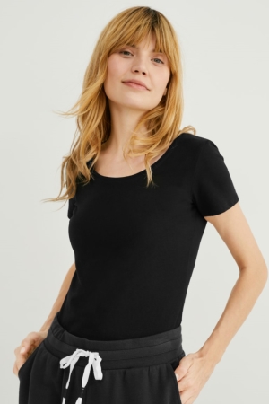 C&A Multipack Of 3 BasicOrganic Katoenen T-shirts Dames Zwart | 9650CGTAW