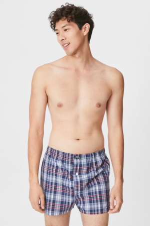 C&A Multipack Of 3 Boxer Woven Organic Katoenen Ondergoed Heren Donkerblauw | 0875VMFXL