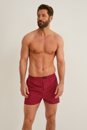 C&A Multipack Of 3 Boxer Woven Organic Katoenen Ondergoed Heren Bordeaux | 6289QRKSC