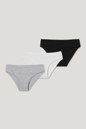 C&A Multipack Of 3 Briefs Organic Katoenen Ondergoed Meisjes Wit Zwart | 5073UZLFN