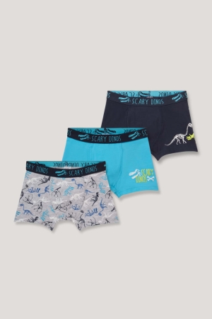 C&A Multipack Of 3 Dinosaur Boxer Organic Katoenen Ondergoed Jongens Donkerblauw Grijs | 9380TYAWM