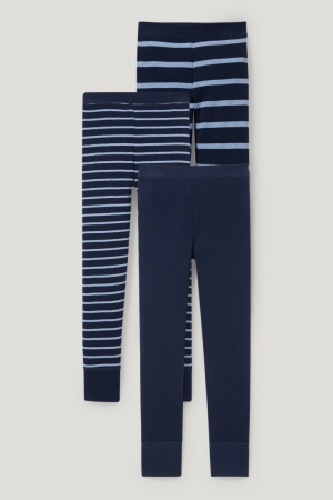 C&A Multipack Of 3 Long Pants Mager Rib Organic Katoenen Ondergoed Jongens Donkerblauw | 0856ZTIMG