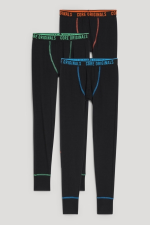 C&A Multipack Of 3 Long Pants Organic Katoenen Ondergoed Jongens Zwart | 8920GAPNR