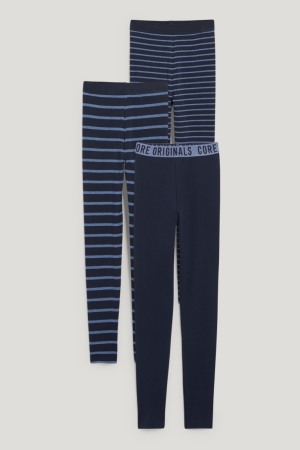 C&A Multipack Of 3 Long Pants Organic Katoenen Ondergoed Jongens Donkerblauw | 9306FESCT