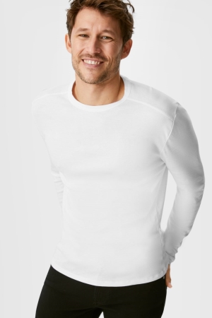 C&A Multipack Of 3 Long Sleeve Organic Katoenen Topjes Heren Wit | 1592RZWDN