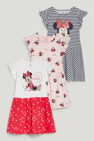 C&A Multipack Of 3 Minnie Mouse Jurken Meisjes Wit Roze | 2435OMUNV