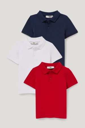 C&A Multipack Of 3 Polo With In-conversion Katoenen Overhemd Jongens Rood Blauw | 1479SFOQL
