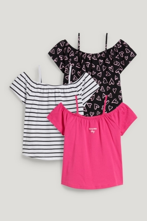 C&A Multipack Of 3 Sleeve In-conversion Katoenen T-shirts Meisjes Roze | 3705OGDJT