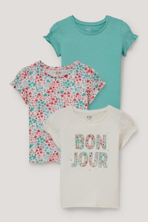C&A Multipack Of 3 Sleeve With In-conversion Katoenen T-shirts Meisjes Wit | 4180RJYXK