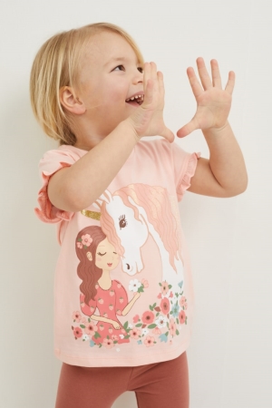 C&A Multipack Of 3 Sleeve With In-conversion Katoenen T-shirts Meisjes Roze | 9402TSQEY