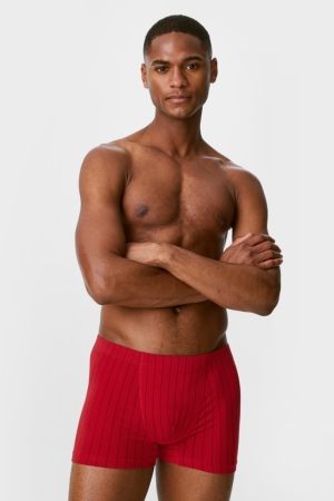 C&A Multipack Of 3 Trunks Organic Katoenen Lycra® Ondergoed Heren Rood Donkerblauw | 8521KNOIZ
