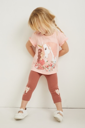 C&A Multipack Of 3 Unicorn Leggings Broek Meisjes Bruin Roze | 8637AXWFK