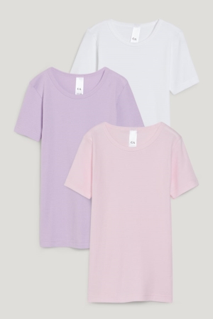 C&A Multipack Of 3 Vest Organic Katoenen T-shirts Meisjes Wit Roze | 2164KZGWH
