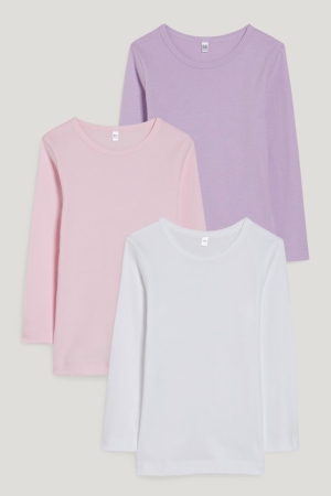C&A Multipack Of 3 Vest Organic Katoenen T-shirts Meisjes Wit Roze | 6159GPUCB