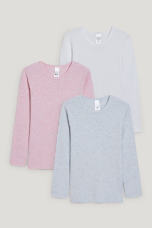 C&A Multipack Of 3 Vest With Organic Katoenen T-shirts Meisjes Roze Lichtblauw | 0876TNMGB