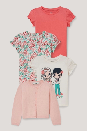 C&A Multipack Of 4 And 3 Sleeve T-shirts Meisjes Roze | 5709ZPHJS