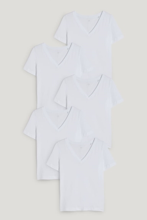 C&A Multipack Of 5Organic Katoenen T-shirts Dames Wit | 4072GMVFU