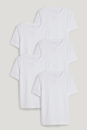C&A Multipack Of 5Organic Katoenen T-shirts Dames Wit | 9168PLOMN