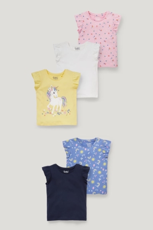 C&A Multipack Of 5 Sleeve T-shirts Meisjes Wit Geel | 7145CVTMI