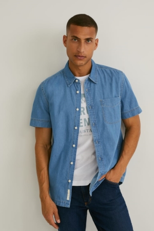 C&A Mustang Denim Slim Fit Kent Collar Overhemd Heren Blauw Lichtblauw | 4703NRCLS