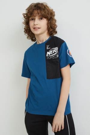 C&A Nerf Sleeve With In-conversion Katoenen T-shirts Jongens Donkerblauw | 7048YLVXG